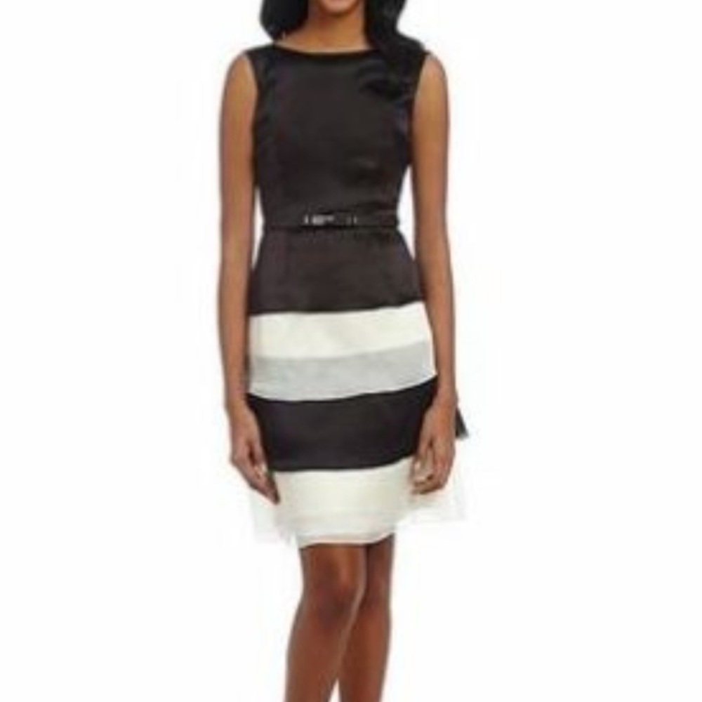 Sara-Emanuel Two -Tone Tiered Silk dress with belt
